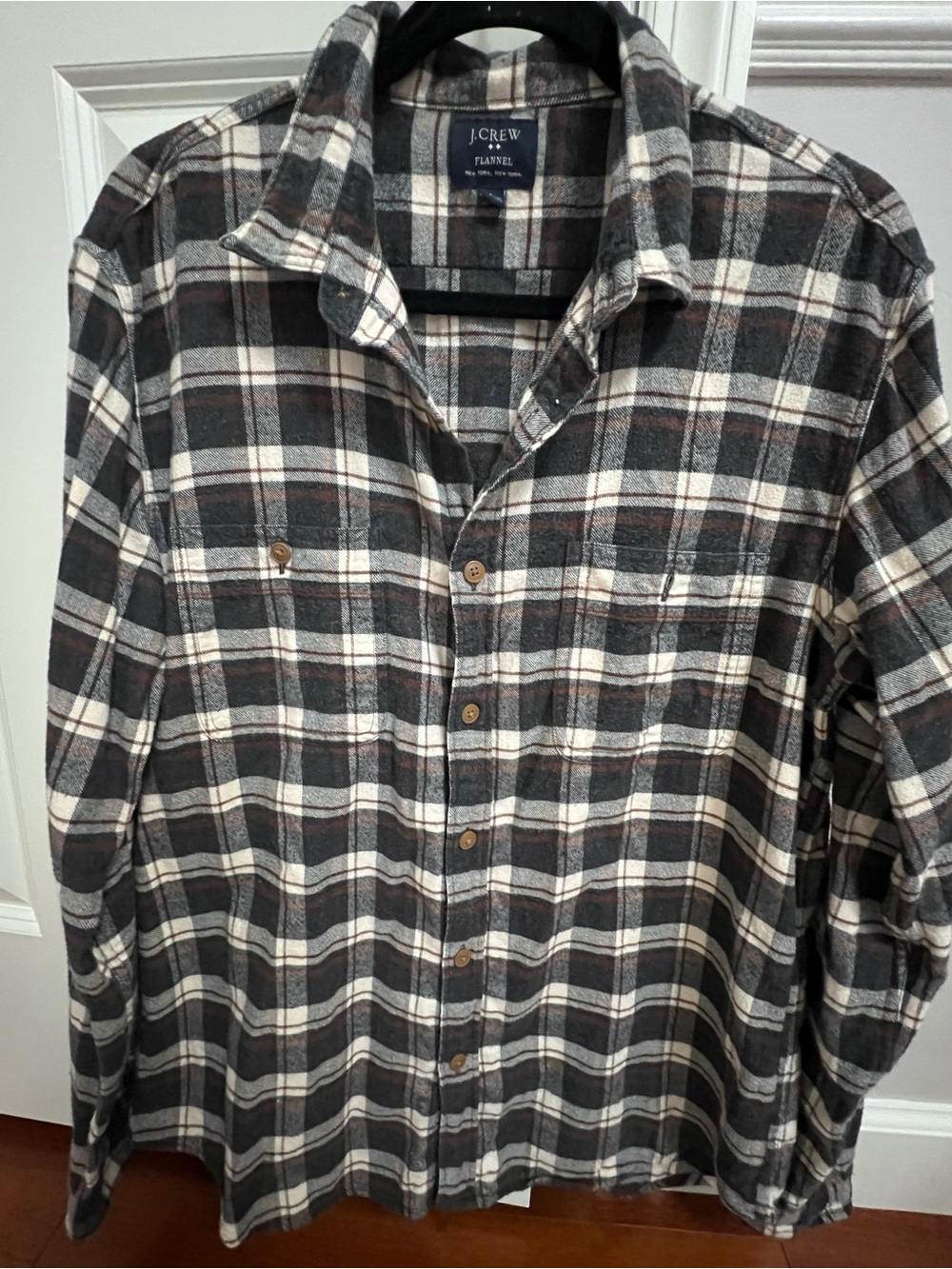 J. Crew off- White & Brown Plaid Flannel Button-Down Shirt